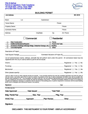 city of joshua tx permits.